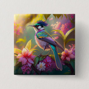 Blaukammiger Regenbogenflügel-Sonnenvogelfantasiev Button