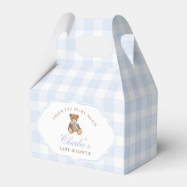 Blaukarierte elegante Teddybär-Baby-Party Geschenkschachtel