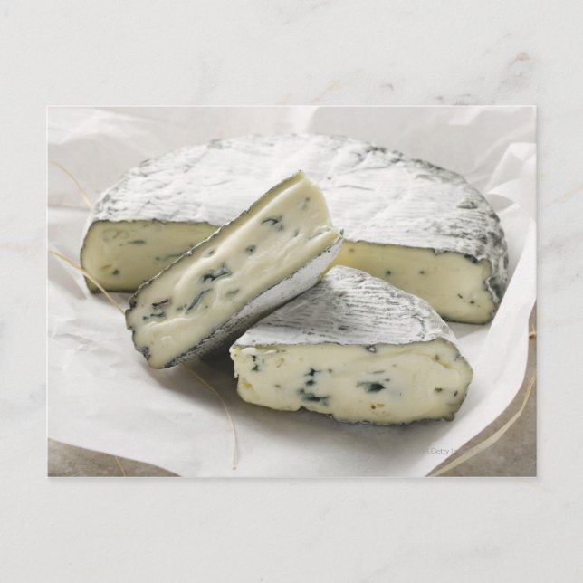 Blaukäse mit Stücken, die auf Papier geschnitten s Postkarte (Vorderseite)