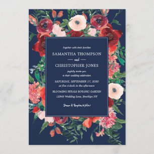 Blaukorallenflorale Wasserfarbe Hochzeit Einladung