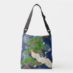 Blaukran Kimono-Muster inspiriert japanisches Gewe Tragetaschen Mit Langen Trägern