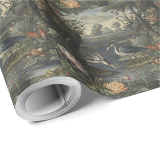 Blaukranich-Chinoiserie-Antike-Botanik-Erbe Geschenkpapier