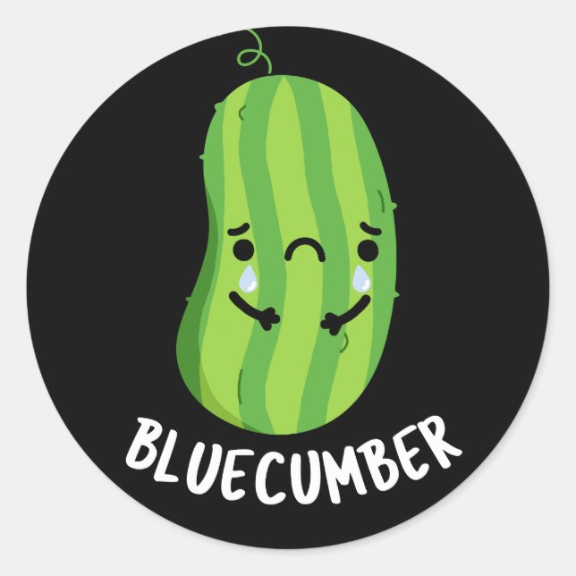 Blaukummer Funny Sad Veggie Cucumber Pun Dark BG Runder Aufkleber (Vorderseite)