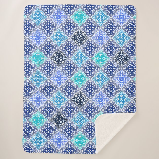 Blaulackiertes marokkanisches Fliesenmuster Sherpadecke (Vorderseite)