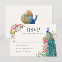Blaulblau-Pfauenvogel-RSVP-Karte