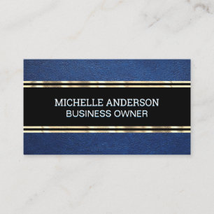 Blauledertextur   Gold Trim Metallic Foil Visitenkarte