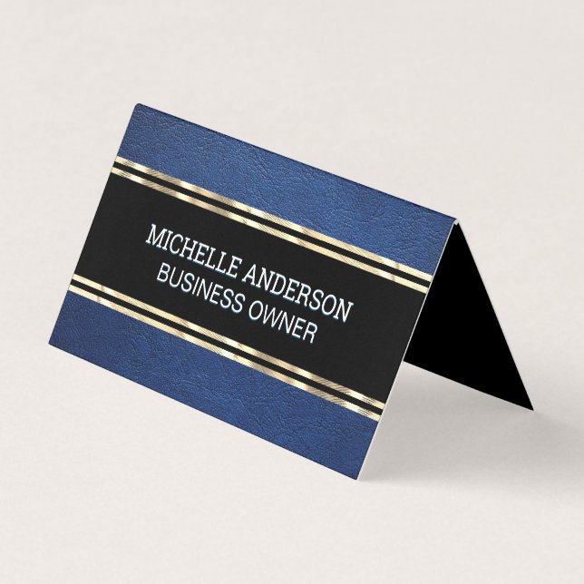 Blauledertextur | Gold Trim Metallic Foil Visitenkarten (Vorderseite)