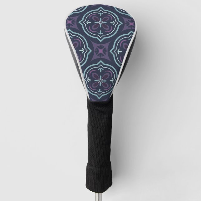 bläuliches Blumenfliesenmuster Golf Headcover (Vorderseite)