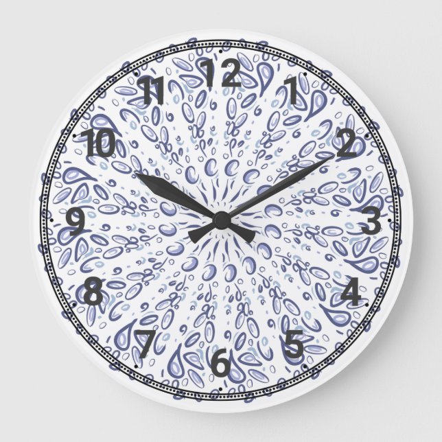 Blaumandala-Muster Große Wanduhr (Vorderseite)