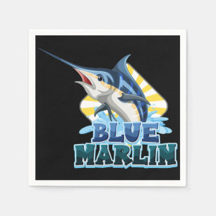 Blaumarlin-Fischhemd mit Kartonzeichen Serviette