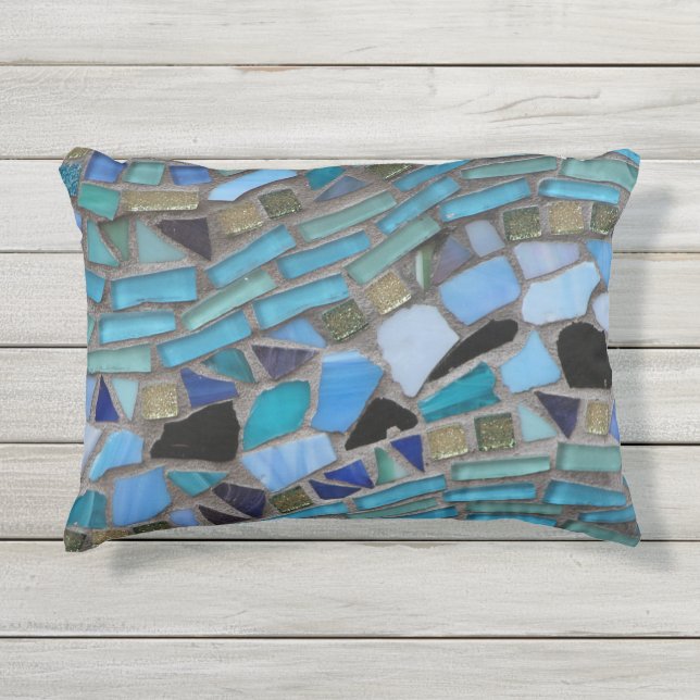Blaumeer-Glas-Mosaik Kissen Für Draußen (Vorderseite)