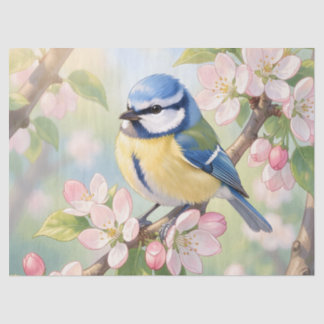 Blaumeise auf Apfelbaum-Frühlingsdecoupage Seidenpapier
