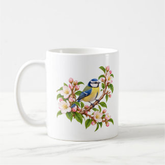 Blaumeise auf blühendem Ast Botanischer Vogel  Kaffeetasse