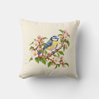 Blaumeise auf Blütenzweig Botanisches Vogelkissen  Kissen