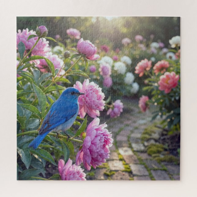 Blaumeise auf einer rosa Pfingstrose (Vertikal)