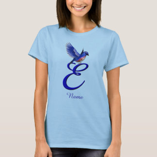 Blaumeise-Monogramm Anfangsbuchstabe E Elegant Per T-Shirt