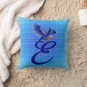 Blaumeise-Monogramm Anfangsbuchstabe E Kissen