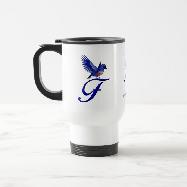 Blaumeise-Monogramm Anfangsbuchstabe F Elegant Per Reisebecher (Links)