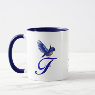 Blaumeise-Monogramm Anfangsbuchstabe F Elegant Per Tasse
