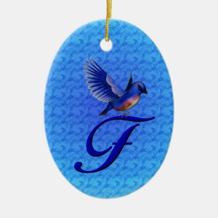 Blaumeise-Monogramm Anfangsbuchstabe F  Keramik Ornament