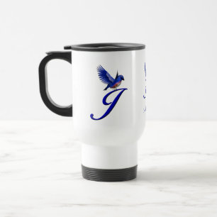 Blaumeise-Monogramm Anfangsbuchstabe J Elegant Per Reisebecher