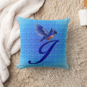 Blaumeise-Monogramm Anfangsbuchstabe J Kissen