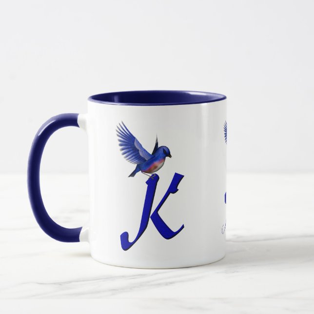Blaumeise-Monogramm Anfangsbuchstabe K Elegant Per Tasse (Links)
