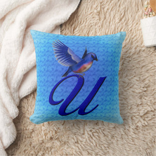 Blaumeise-Monogramm Anfangsbuchstabe U Kissen