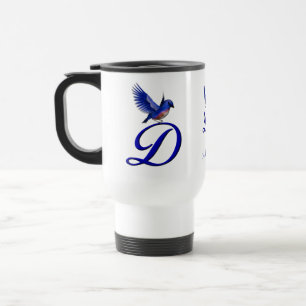 Blaumeise-Monogramm Initial D Elegant Personalisie Reisebecher