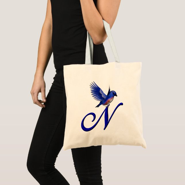 Blaumeise-Monogramm Initial N Tragetasche (Vorderseite (Produkt))