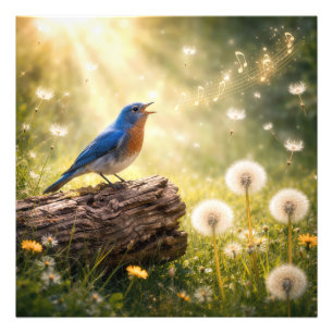 Blaumeise singt im Sonnenschein Fotodruck