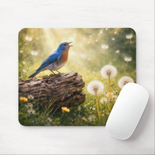 Blaumeise singt im Sonnenschein Mousepad