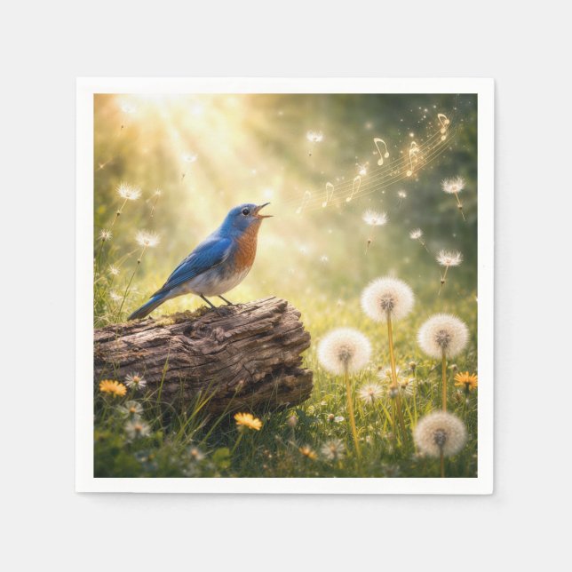 Blaumeise singt im Sonnenschein Serviette (Vorderseite)