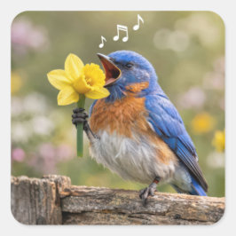 Blaumeise singt in eine gelbe Daffodil Quadratischer Aufkleber