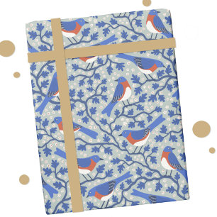 Blaumeise Vogel und Wildblumen Arts and Crafts Geschenkpapier