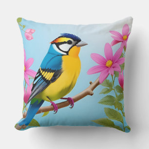 🐦 Blaumeisen-Botanik-Kunst für Frühlingsräume 🌼 Kissen