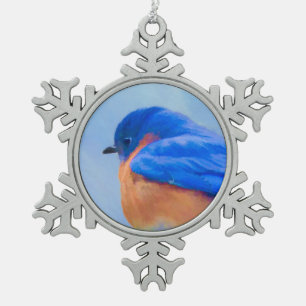 Blaumeisen-Malerei - Originale Vogelkunst Schneeflocken Zinn-Ornament