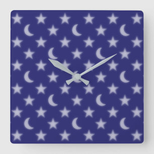 Blaumonde und Sternmuster Quadratische Wanduhr
