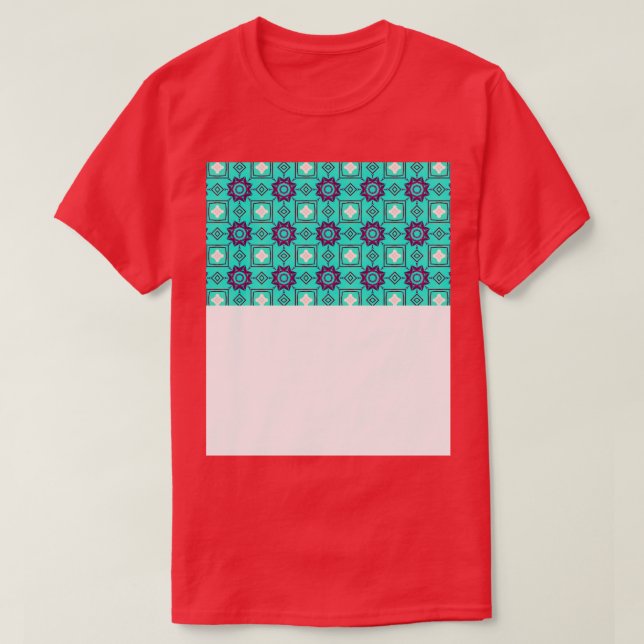 Blaumuster-Retro-Mosaikmuster T-Shirt (Design vorne)