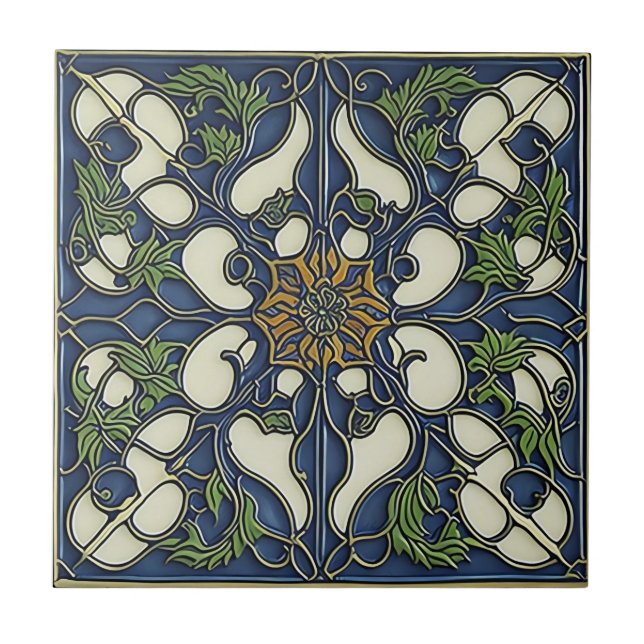 Blaumuster Vintage Jugendstil-Keramiken Fliese (Vorderseite)