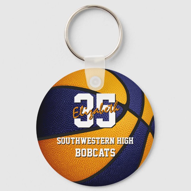 Blauorange Basketballmannschaft Schlüsselanhänger (Vorderseite)