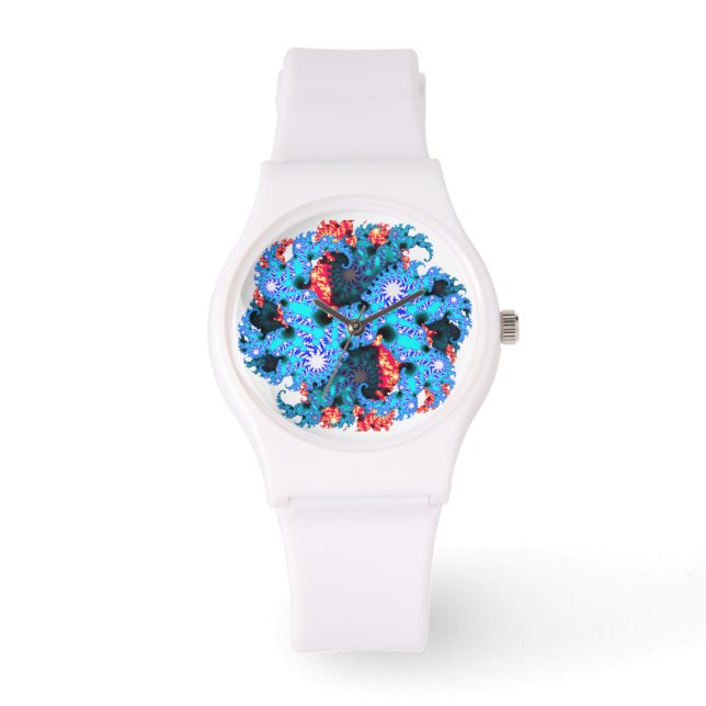 Blauorange Fraktal Armbanduhr (Vorderseite)