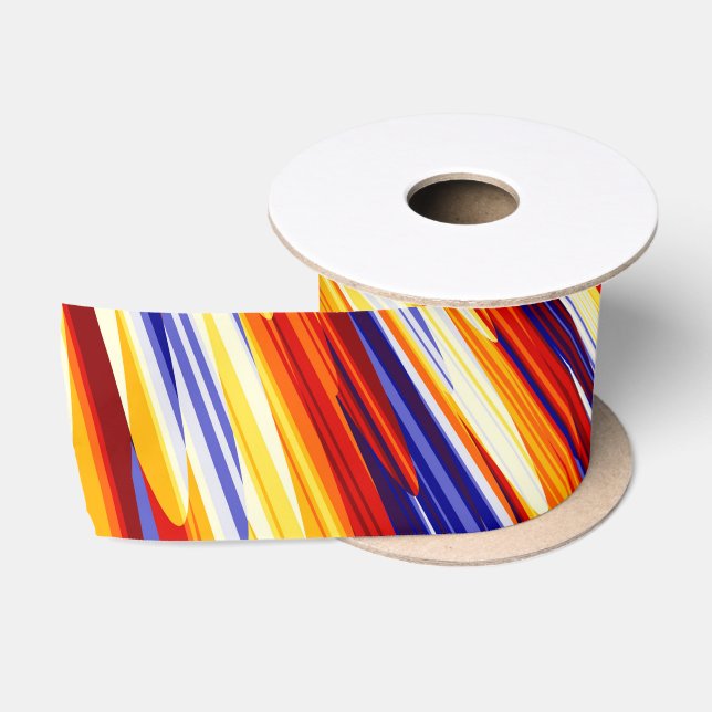 Blauorange Gelbe Abstrakte geometrische Federn Satinband (Spule)