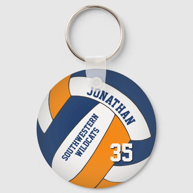 Blauorange Jungs Name Team Farben Volleyball Schlüsselanhänger (Vorderseite)