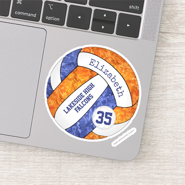 Blauorange-Mädchen-Volleyball mit Maskottchen Aufkleber (Detail)