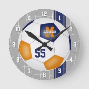 Blauorange Mannschaftsfarben Varianzstreifen Fußba Runde Wanduhr