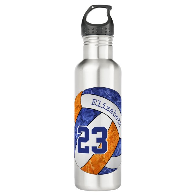 Blauorange Volleyball Mannschaftsfarbennadel Edelstahlflasche (Vorderseite)