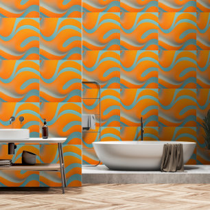 Blauorange Wellen Tapete