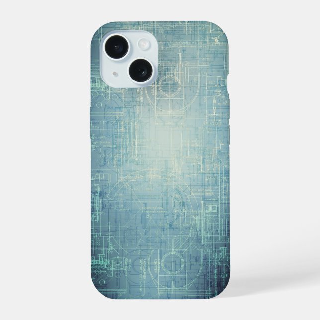 Blaupause - Blaues Ästhetik-Design iPhone 15 Hülle (Rückseite)
