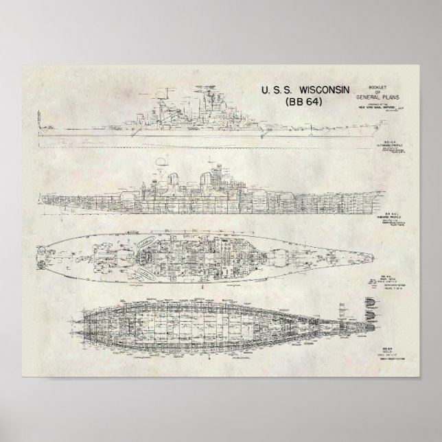 Blaupause der USS Wisconsin Poster (Vorne)
